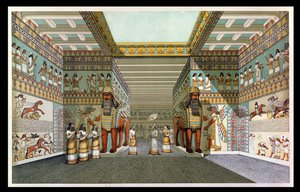 Reconstrucción del salón de un palacio asirio, de Descubrimientos en las ruinas de Nínive y Babilonia por Austen Henry Layard de English School