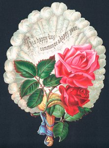 Rosas rojas en abanico, tarjeta de Año Nuevo de English School