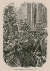 Manifestantes de la Reform League en Marble Arch, Londres (grabado) de English School