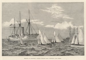 Regata en Zanzíbar, Carrera de Pinaza a Vela, rodeando el HMS Brisk de English School