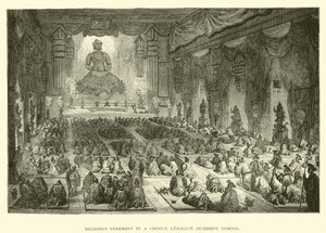 Ceremonia religiosa en un Lamaserio chino, Templo Budista