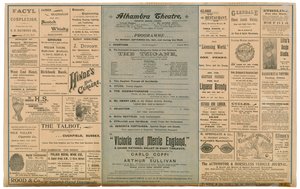 Reverso de un folleto publicitario del Teatro Alhambra de English School