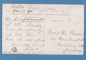 Reverso de la postal de jugadores del Bolton Wanderers FC, 1911-12