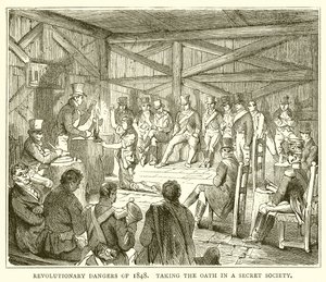Peligros revolucionarios de 1848. Juramento en una sociedad secreta de English School