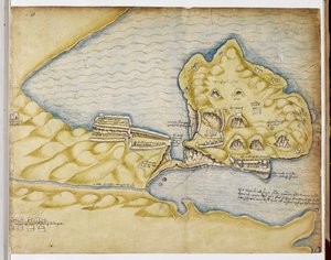 Plano de Tintagel de Richard Grenville, c.1583 (pluma y acuarela sobre papel)