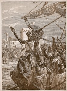 Ricardo desembarcando en Jaffa, ilustración de Cassells Illustrated History of England de English School