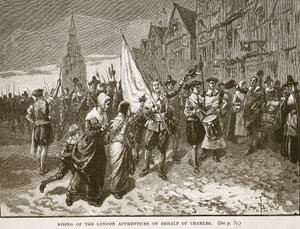 Levantamiento de los aprendices de Londres en apoyo de Carlos, ilustración de Cassells Illustrated History of England de English School