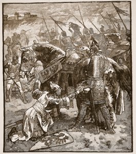 Robert pidiendo perdón a su padre, ilustración de Cassells Illustrated History of England