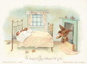 ¡Petirrojos durmiendo en la cama! tarjeta de Navidad