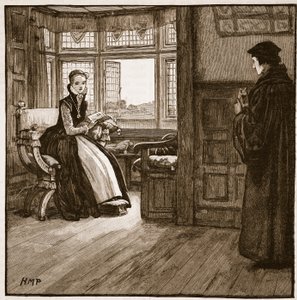 Visita de Roger Ascham a Lady Jane Grey, ilustración de la Historia Ilustrada de Inglaterra de Cassell de English School