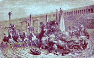 Juegos públicos romanos bajo el imperio - la carrera de carros en el circo, ilustración de The Illustrated History of the World, publicado c.1880 de English School