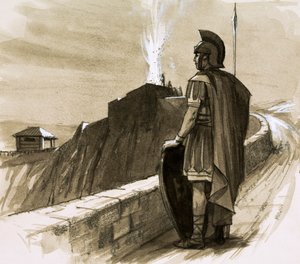 Soldado romano guardando una muralla fronteriza