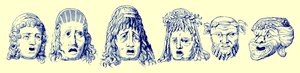 Máscaras teatrales romanas, ilustración de Cassells Illustrated Universal History de Edward Ollier, publicado en 1890 de English School