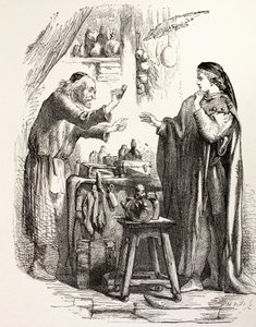 Romeo compra veneno del boticario, ilustración de Romeo y Julieta, de 