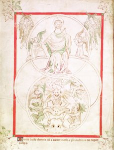Roy 2 B VII f.1v La caída de Lucifer, del Salterio de la Reina María, c.1310-20 (vitela) de English School