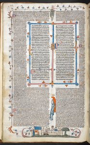 Royal 10 E. IV, f.250v Texto con decoración marginal y King Dining, ilustración de 