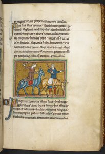 Real 12 F.XIII, f.39   Dos hombres con dos hombres con culos. , de Bestiario (ff. 3-141), Lapidario (ff. 141v-149)  , segundo cuarto del siglo XIII (vitela) de English School