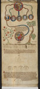Royal 14 B. VI, membrana 7 La genealogía real de Enrique III a Eduardo I con una extensión en una mano diferente de Eduardo II a Eduardo III, del 