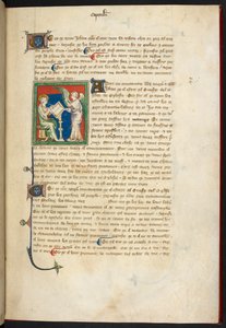 Real 19 B.XV, f.3 Juan sentado, escribiendo; un ángel se para detrás de su escritorio, de 