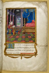 Real 2 A. XVI, f.3 El rey Enrique VIII leyendo sentado, en su alcoba, ilustración del 