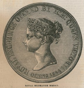 Medalla del Royal Exchange, acuñada para conmemorar la apertura del Royal Exchange en 1844