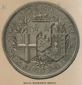 Medalla del Royal Exchange, acuñada para conmemorar la apertura del Royal Exchange en 1844 de English School