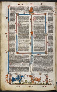 Royal MS 10 iv f.065v Knights Jousting con decoración marginal, ilustración de 