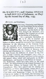 Discurso real a ambas cámaras del Parlamento, 2 de mayo de 1745 (grabado) de English School
