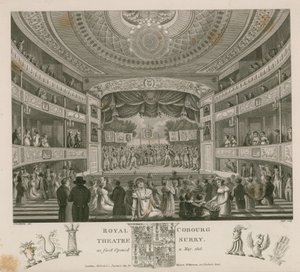 Teatro Real, Cobourg, Surrey, como se inauguró por primera vez en mayo de 1818 de English School
