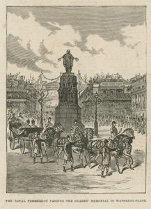 Procesión real pasando el Memorial de los Guardias en Waterloo Place de English School