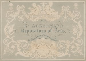 Rudolph Ackermann, tarjeta comercial, grabada por Dobbs de English School
