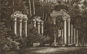 Ruinas en Virginia Water (lito) de English School