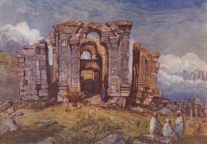 Ruinas del Templo del Sol de Martand, Cachemira (litografia en color) de English School