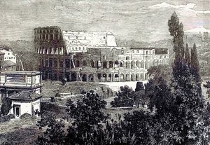 Ruinas del Coliseo, desde el Palatino, ilustración de Cassells Illustrated Universal History de Edward Ollier, publicado en 1890 de English School