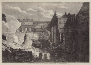 Ruinas del interior del Teatro de Su Majestad después del incendio de English School