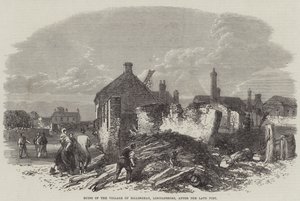 Ruinas del pueblo de Billinghay, Lincolnshire, después del reciente incendio de English School