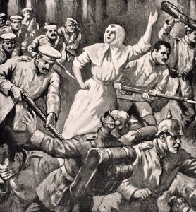 Enfermera rusa Mira Miksailovitch Ivanoff liderando hombres contra los alemanes, 1915, de 