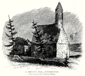 Celda de S Keivin, Glendalough (grabado) de English School