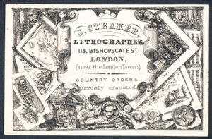 S Straker, litógrafo, tarjeta comercial