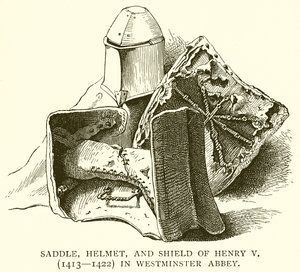 Silla, casco y escudo de Enrique V (1413-1422) en la Abadía de Westminster de English School