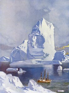 Velero frente a un iceberg gigante (litografia en color) de English School
