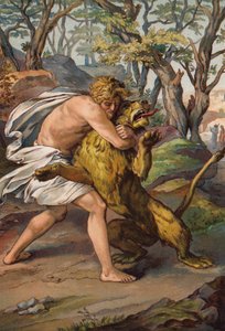 Sansón matando al león (cromolito)