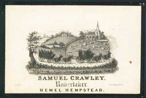 Samuel Crawley, funerario, tarjeta comercial de English School