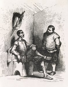 Sancho: Debería ser un raro propietario, ilustración del Acto II, escena I de Don Quijote en Inglaterra. Una Comedia, grabado por P. Soyer de English School