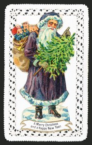 Papá Noel con saco de juguetes y árbol de English School