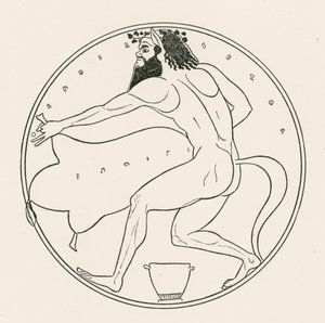 Sátiro y pellejo de vino (grabado)
