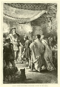 Noble sajón recibiendo a huéspedes extranjeros en su salón de English School
