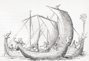 Barcos sajones, después de un grabado en la Crónica de Inglaterra de Strutt, de Old England: A Pictorial Museum, pub. 1847