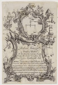 Tarjeta comercial de fabricante de balanzas, Robert Vincent de English School