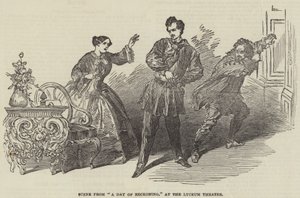 Escena de "Un Día de Ajuste de Cuentas," en el Teatro Lyceum (grabado)